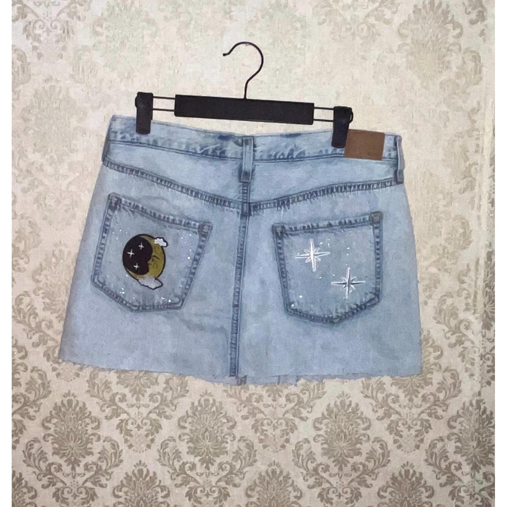 Aero Moon Stars Celestial Women's Skirt DIY Upcycled Sz.8 Whimsigoth Whimsy Aero - Picture 2 of 9